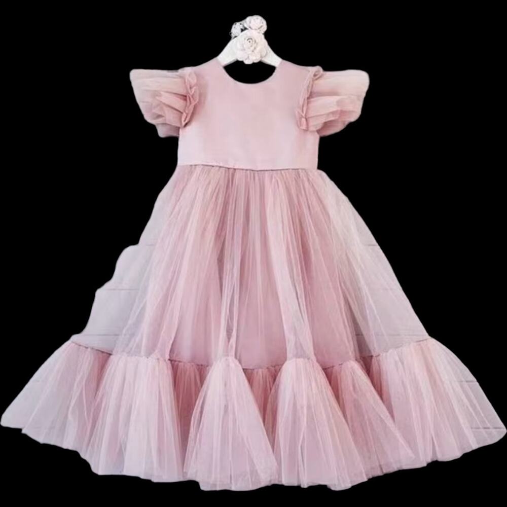 EUC Gorgeous Girls Pink Mesh Ethereal Special Occasion Party Dress Size 6
